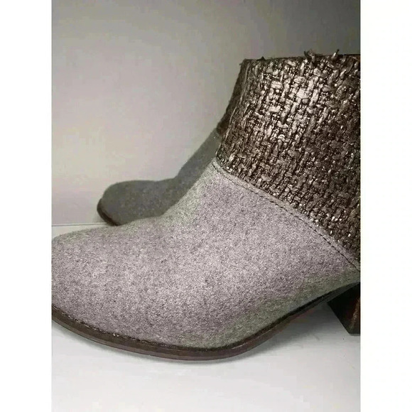 Toms Womens Leila Bootie Grey Felt Shine Zip Up Size 9 Shoes Boots Block Heel - Picture 6 of 16